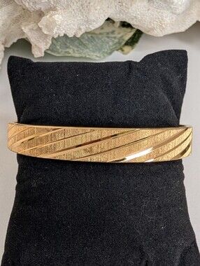Vintage Monet Gold-Tone Textured Diagonal Stripe Bangle Bracelet